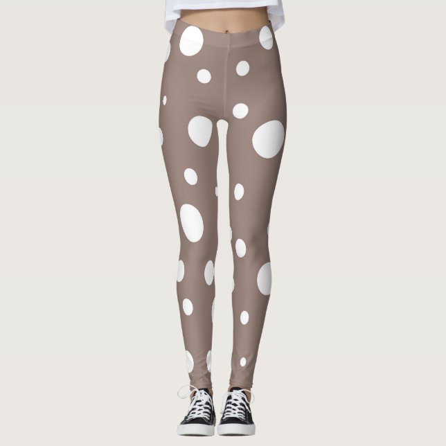Brown och White Polka Dot Leggings (Framsida)