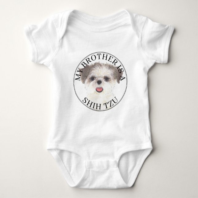 Brown och White Shih Tzu Brother T Shirt (Framsida)