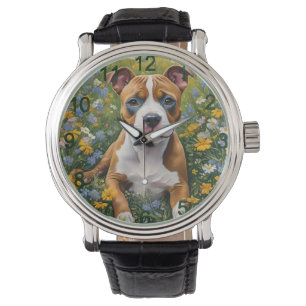 Brown och White Stafford Bull Terrier Puppy Armbandsur