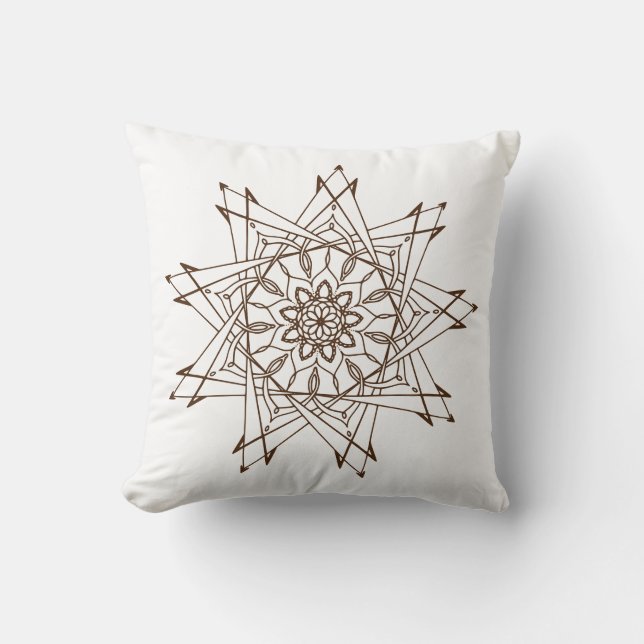 Brown och White Vass Mandala Dekorativ kudde (Framsida)