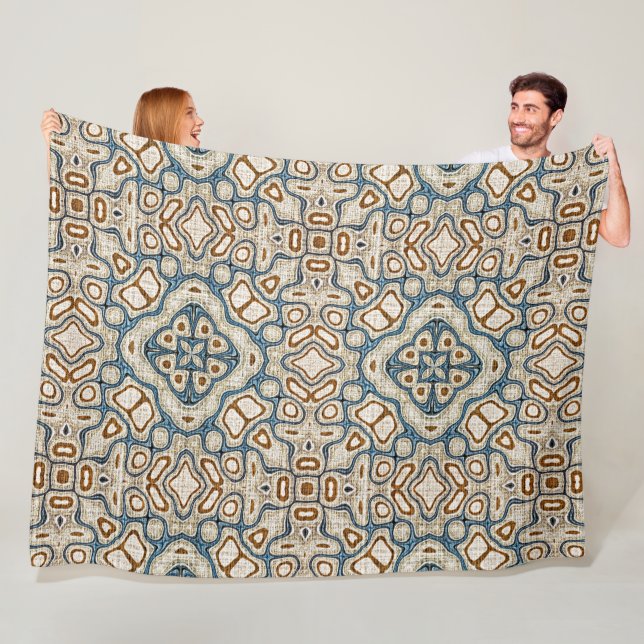Brown Ochre Teal Blue Hip Tribe Art Fleecefilt (På plats)