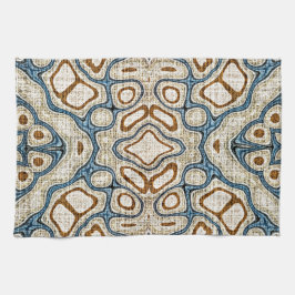 Brown Ochre Teal Blue Hip Tribe Art Kökshandduk