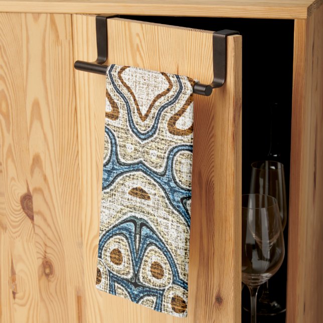 Brown Ochre Teal Blue Hip Tribe Art Kökshandduk (Thirds Fold)