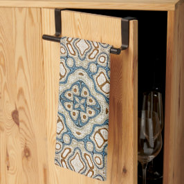 Brown Ochre Teal Blue Hip Tribe Art Kökshandduk