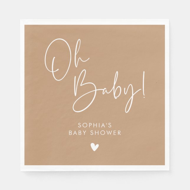 Brown Oh Baby Modern Boho Baby Shower Pappersservett (Framsidan)