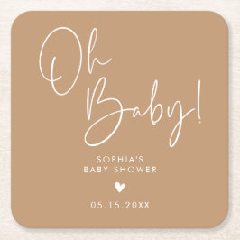 Brown Oh Baby Modern Boho Baby Shower Underlägg Papper Kvadrat