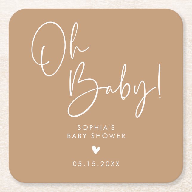 Brown Oh Baby Modern Boho Baby Shower Underlägg Papper Kvadrat (Framsidan)