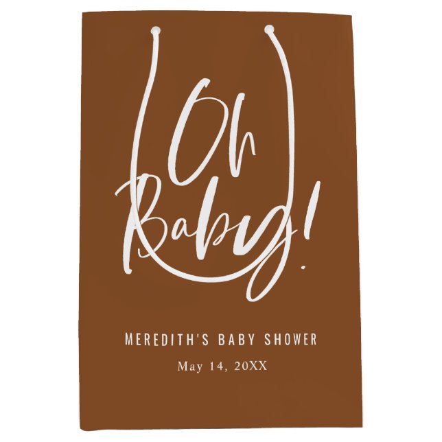 Brown Oh Baby Simple Calligraphy Baby Shower (Framsidan)
