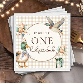 Brown One Lucky Anka Balloon 1st Birthday Napkins Pappersservett