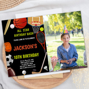 Brown Orange Black Photo Sports Birthday Inbjudningar