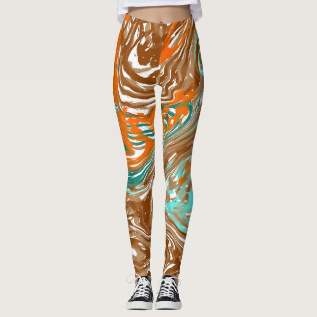 Brown, Orange, Boho Färg Abstrakt Leggings (Framsida)
