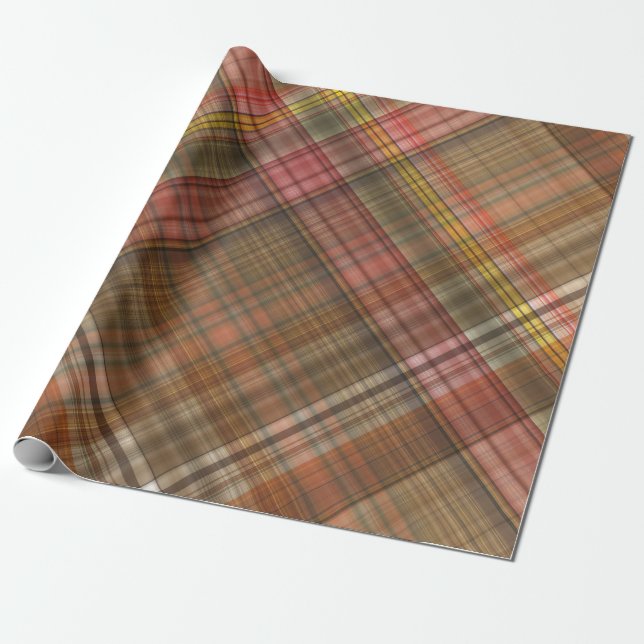 BROWN ORANGE GULD TAN AUTUMN PLAID MÖNSTER PRESENTPAPPER (Utrullad)