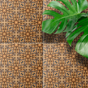 Brown Orange Intricate Mosaic Geometric Mönster Kakelplatta
