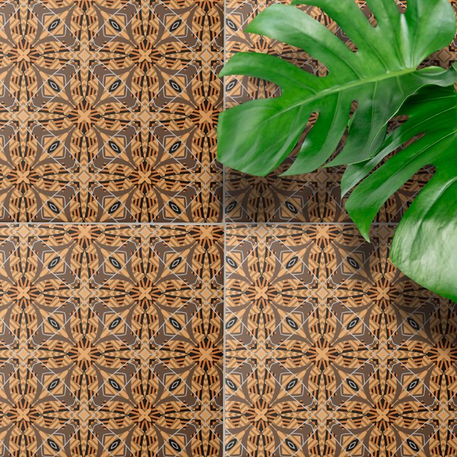 Brown Orange Intricate Mosaic Geometric Mönster Kakelplatta (Skapare uppladdad)