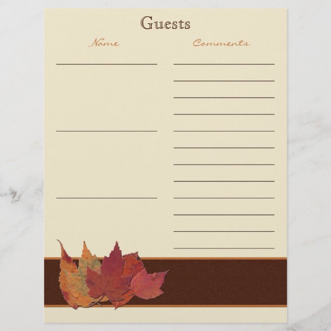Brown Orange Ivory Dried Löv Guest Bok Papper (Framsida)