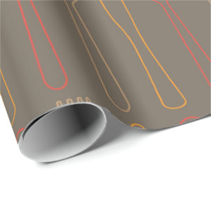 Brown Orange Knivar Fork Spoon Cutlery Mönster Presentpapper