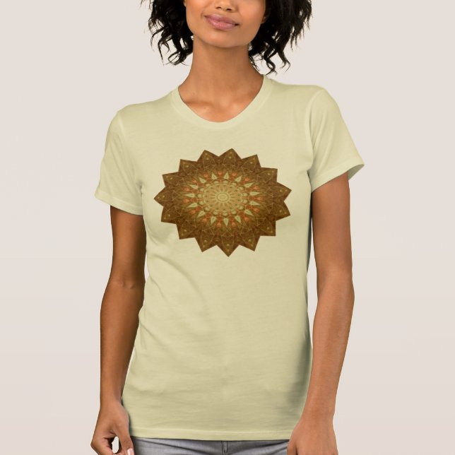 Brown Orange Star Mandala T Shirt (Framsida)