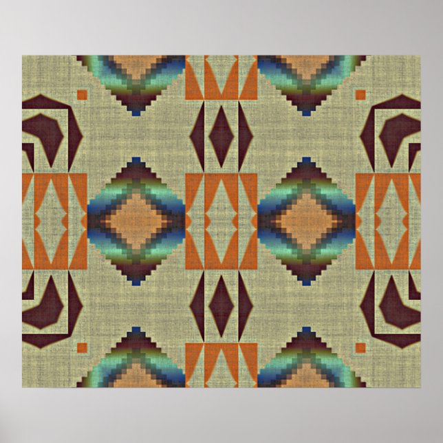 Brown Orange Teal Native Tribal Mosaic Mönster Poster (Framsidan)