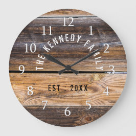 Brown Pallet Wood Farmhouse Family Namn Stor Klocka