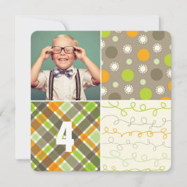 Brown Patchwork Mönster Squares Boy Photo Birthday Inbjudningar