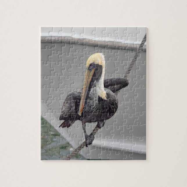 Brown Pelican Balancing på en Rope, Florida Puzzle Pussel (Vertikal)