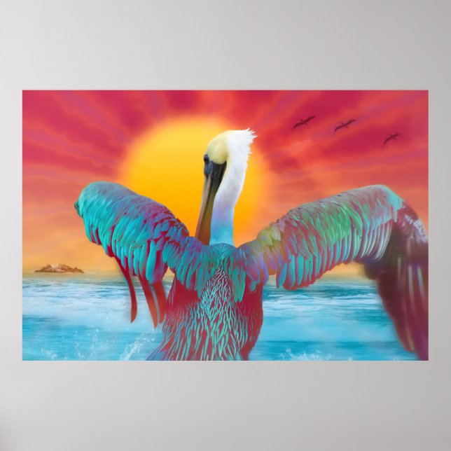 Brown Pelican ISLAND SUNSET Poster (Framsidan)