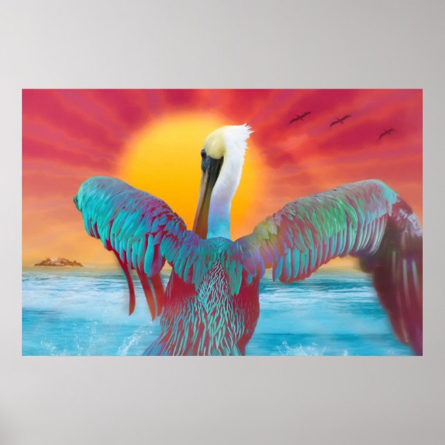 Brown Pelican ISLAND SUNSET Poster (Framsidan)
