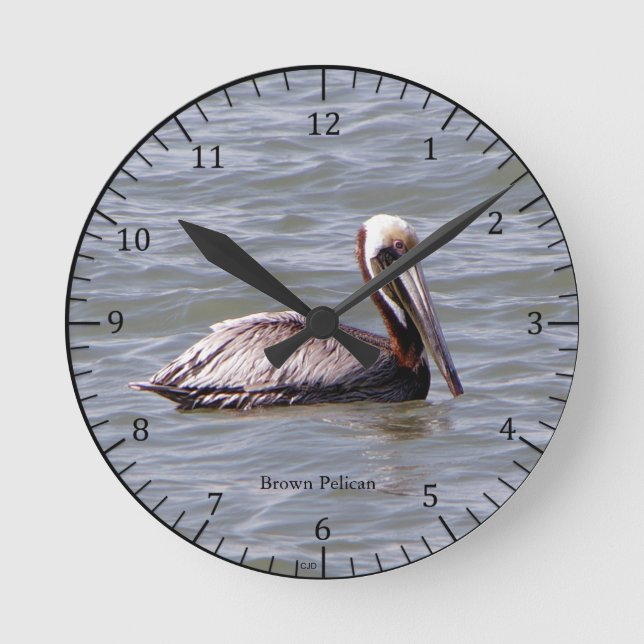 Brown Pelican-klocka Rund Klocka (Framsida)