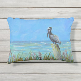 Brown Pelican på en Piling Coastal Art Utomhuskudde