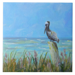 Brown Pelican Postal Coastal Art Kakelplatta
