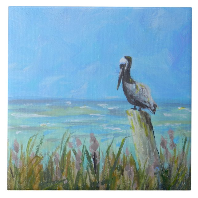 Brown Pelican Postal Coastal Art Kakelplatta (Framsidan)