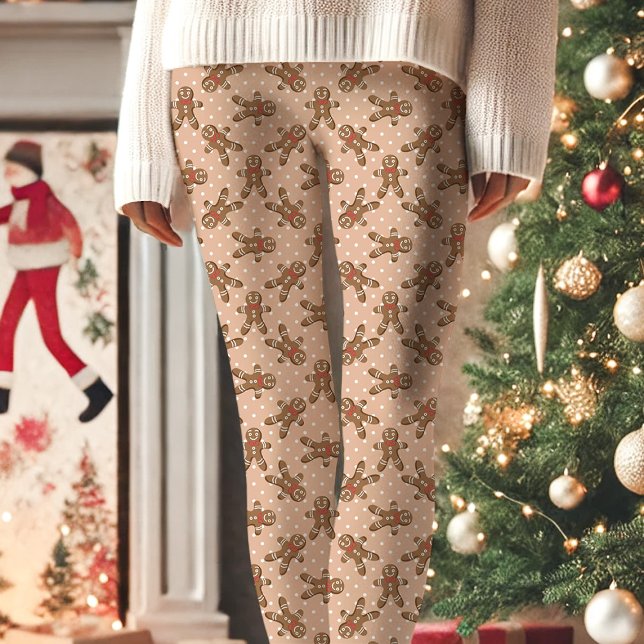 Brown Pepparkaksgubbe Polka Dot-jul Leggings (Skapare uppladdad)