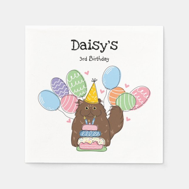 Brown Persian Cat Långhårig Birthday Papper Napkin Pappersservett (Framsidan)