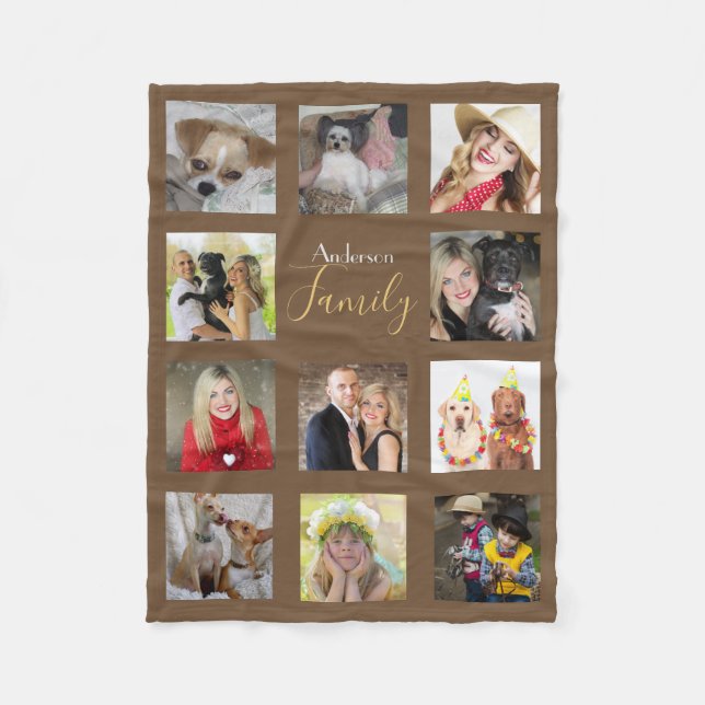 Brown Photo Blanket Collage Instagram Guld Fleecefilt (Framsidan)