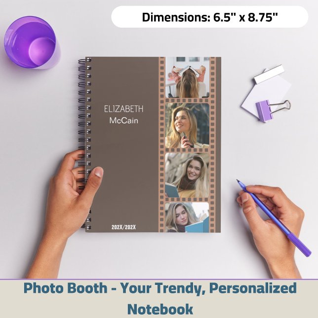Brown Photo Booth - Trendigets moderna Personlig Anteckningsbok (Brown Photo Booth - Trendy Modern Personalized Science Spiral Notebook!)