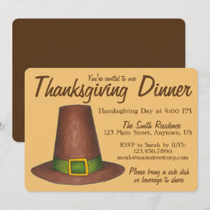 Brown Pilgrim Hat Thanksgiving Middag Party Inbjudningar