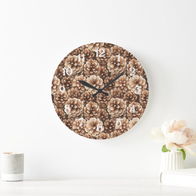 Brown Pine Cones Bridal Shower Stor Klocka (Hem)