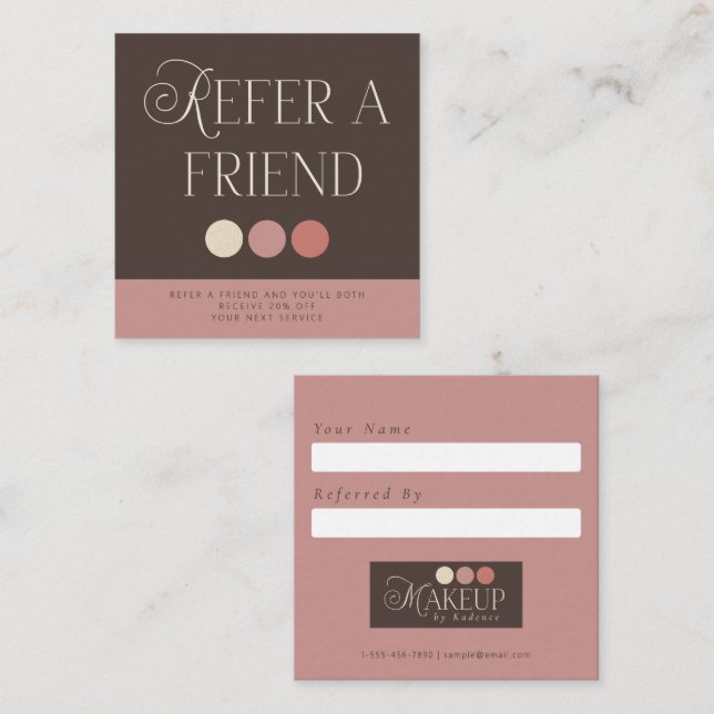 Brown Pink Makeup Artist Referral Card (Fram/baksida)