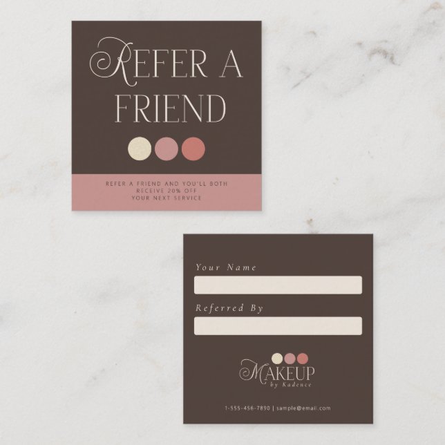 Brown Pink Makeup Artist Referral Card (Fram/baksida)