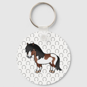 Brown Pinto Shetland Pony Tecknad Illustration Nyckelring