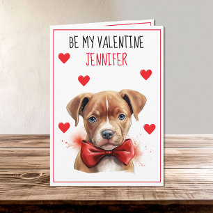 Brown Pit Bull Dog I Woof You Valentine Kort
