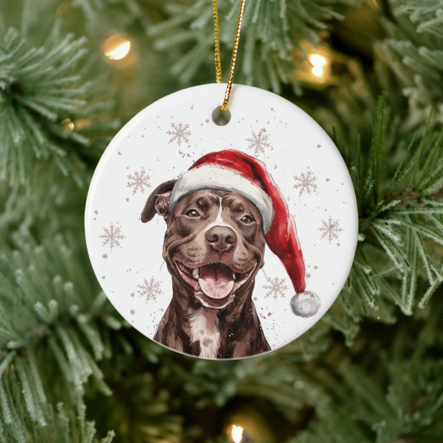 Brown Pitbull Dog Christmas Personalized Julgransprydnad Keramik (Träd)
