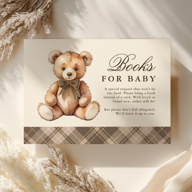 Brown Plaid Bear Baby Shower Books For Baby Tilläggskort (Skapare uppladdad)