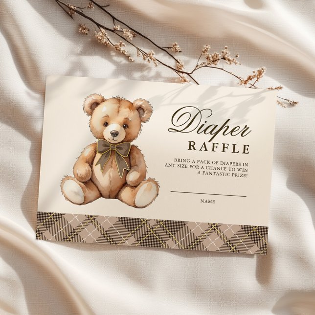 Brown Plaid Bear Baby Shower Diaper Raffle Tilläggskort (Skapare uppladdad)