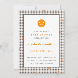 Brown Plaid & Orange Dots Baby Shower Invitation Inbjudningar
