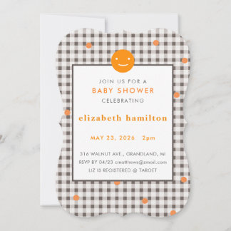 Brown Plaid & Orange Dots Baby Shower Invitation Inbjudningar