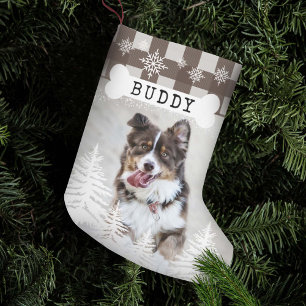 Brown Play Rustic Gräs Träd Hund Bone Pet Photo Liten Julstrumpa