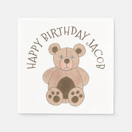 Brown Plush Leksak Nalle Mjukisdjur Birthday Pappersservett