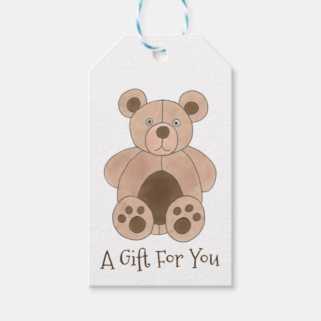 Brown Plush Leksak Nalle Mjukisdjur Birthday Presentetikett (Framsidan)