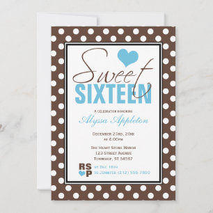 Brown Polka Dot Blue Chevron Sweet sixteen Inbjudningar